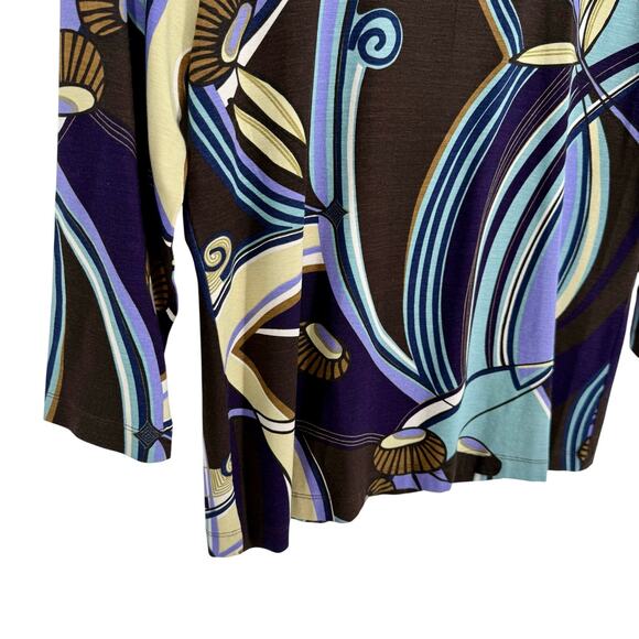 Chicos Sz MEDIUM 1 Stretchy Black Purple 3/4 Sleeve Blouse Shirt Top Abstract - Picture 5 of 7